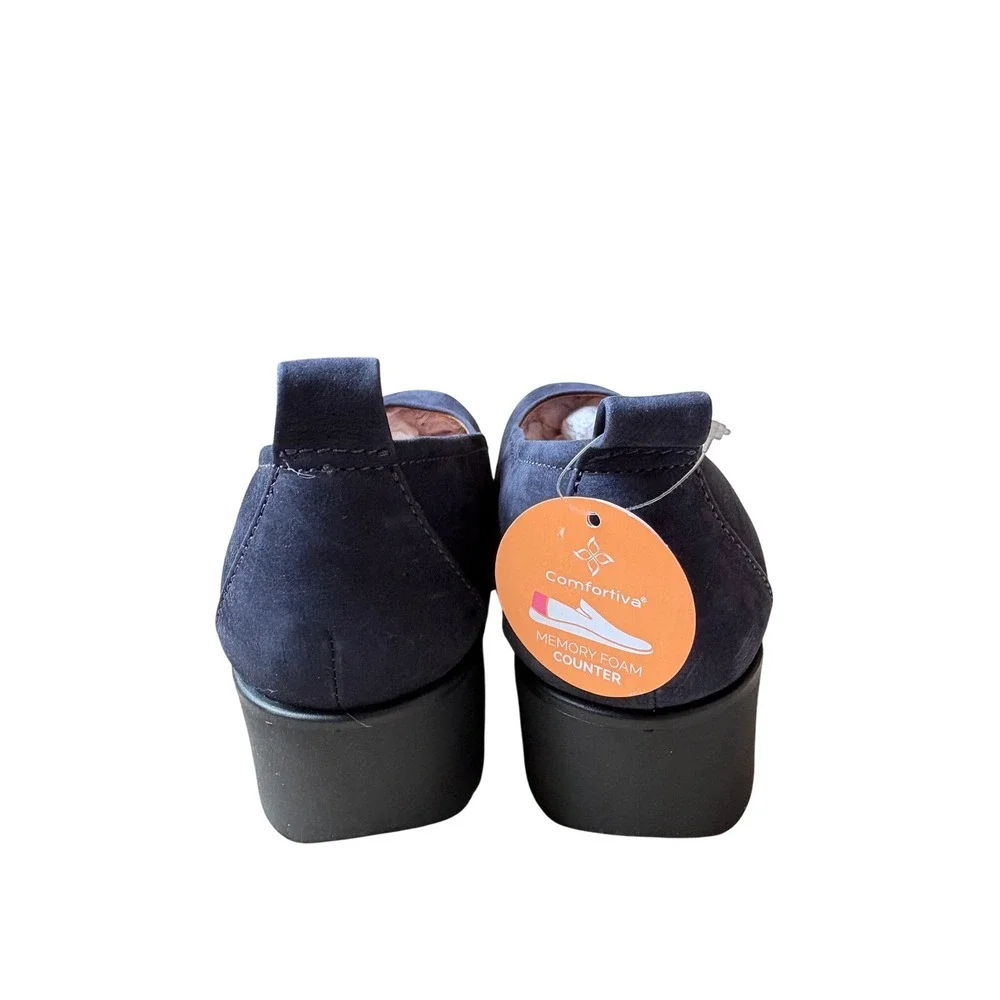 Comfortiva Navy‎ Blue Leather Wedge Pumps Pillowtop Memory Foam Size 8.5M New